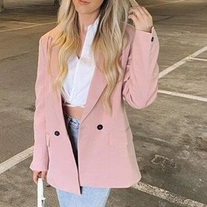 Classy Timeless Double Breasted Lapel Neck Blazer Pink